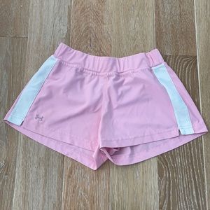 Pink under armor sport shorts, size child small